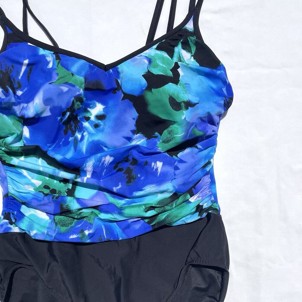 Miraclesuit Bethany Swimsuit Womens 10 Blue Black Floral Slimming - Picture 3 of 7